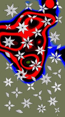 Çiçekli eskiz deseni. Yeşil ve siyah renkli çiçekler. El çizimi. Suluboya çizimi.