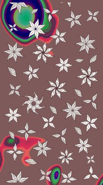 Raster illüstrasyonu. Kahverengi ve nötr renklerde çiçekler. Çiçek süslemeli çizim deseni.