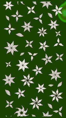 Çiçek desenli çizim. Raster illüstrasyonu. Asya tekstil tarzında. Yeşil ve nötr renklerde çiçekler. Raster illüstrasyonu.