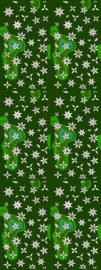 Raster illüstrasyonu. Yeşil ve nötr renklere karalamalar çizilmiş çiçek deseni.