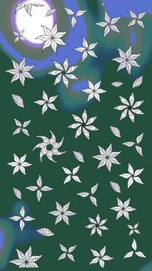 Vadinin yeşil ve mavi renkli çiçekleri. Çiçeksel çizim kalıbının çizimi.