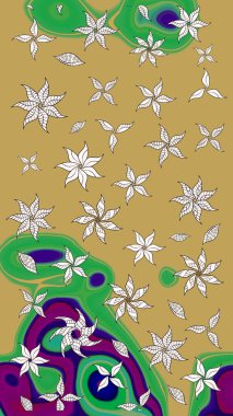 Kabile sanatı boho baskısı, klasik çiçek arkaplanı. Arkaplan dokusu, duvar kağıdı, sarı ve yeşil renkli çiçek teması. Soyut etnik raster çizim kalıbı.