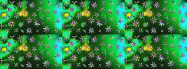 Kabile sanatı boho baskısı, klasik çiçek arkaplanı. Arkaplan dokusu, duvar kağıdı, yeşil ve mavi renkli çiçek teması. Soyut etnik raster çizim kalıbı.