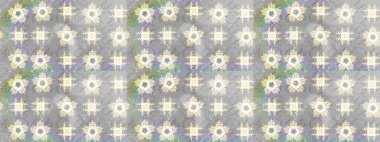 Millefleur 'lar. Tekstil, kumaş, kapaklar, duvar kağıtları, baskı, naylon, koleksiyon defteri, örgü, dekupaj için güzel bir eskiz. Küçük gri çiçekli oldukça eski bir besin torbası deseni..