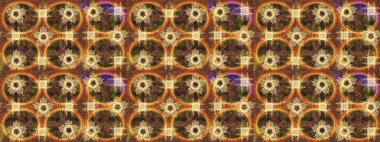 Çiçek buketleriyle klasik bir eskiz şekli. Raster illüstrasyonu. Kahverengi, turuncu ve sarı renklerde.