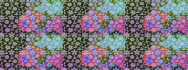 Retro tekstil tasarım koleksiyonu. 1950-1960 motifleri. El çizimi çiçek unsurları olan soyut çizim raster deseni. Tarafsız, tarafsız. Çiçekli ipek eşarp..