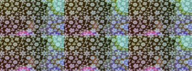 Raster Floral Illustration, Asyalı tekstil. Kahverengi renkli etnik çiçeklerle zarif bir eskiz deseni..