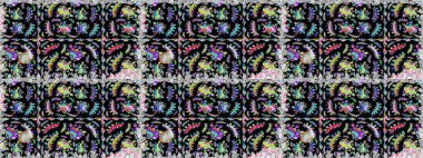 Arkaplan dokusu, duvar kağıdı, siyah ve nötr renklerde çiçek teması. Soyut etnik raster kusursuz desen. Kabile sanatı boho baskısı, klasik çiçek arkaplanı.