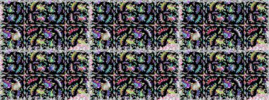 Arkaplan dokusu, duvar kağıdı, siyah ve nötr renklerde çiçek teması. Soyut etnik raster kusursuz desen. Kabile sanatı boho baskısı, klasik çiçek arkaplanı.