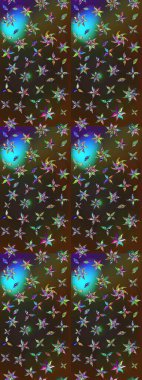 Raster illüstrasyonu. Suluboya çiçekli çiçek deseni. Kahverengi ve gri renkli Asyalı tekstil.