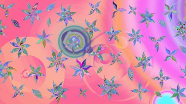 Asya tekstil tarzında. Çiçek desenli çizim. Raster illüstrasyonu. Pembe ve nötr renklerde çiçekler. Raster illüstrasyonu.