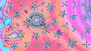 Hint süsü. Raster illüstrasyonu. Çiçek duvar kağıdı. Renkli süs kenarı. Çizim kalıbı. Pembe ve nötr renklerde.