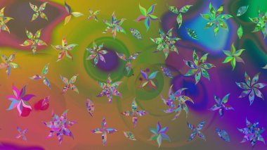 Yeşil ve kahverengi çiçekli bahar çiçekleri. Moda baskıları için zarif bir şablon. Küçük çiçekte güzel bir desen. Küçük renkli çiçekler. Motley illüstrasyonu.