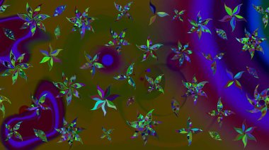 Çiçeksel kahverengi ve yeşil çizim deseni. Klasik taslak çizimi. Raster Yumuşak kumaş deseni. Raster çiçek izi..