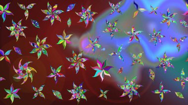 Parmak izi, kumaş, duvar kâğıdı, tekstil için raster dokusu. Renkli grunge, soyut arkaplanı, koyu kahverengi ve mavi çiçeklerle süslüyor. Nakış desenli çiçek deseni..