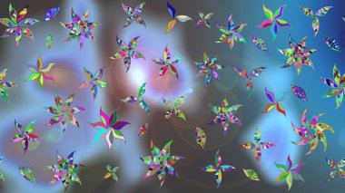 Raster çiçek desenli çiçek deseni, yapraklar, dekoratif elementler, sıçrama, lekeler, el çizimi kontur çizgileri ve Doodle çizim stili, grafik raster çizim çizimi.