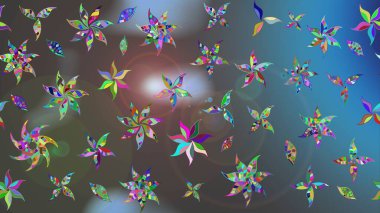 Renkli çizim kalıbı. Mavi ve gri renkli şirin tekstil tarzında. Çiçek arkaplan. Raster illüstrasyonu. Çiçek duvar kağıdı.