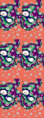 Raster Yumuşak kumaş deseni. Klasik taslak çizimi. Raster çiçek izi. Çiçekli turuncu ve nötr çizim deseni.