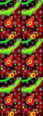 Raster illüstrasyonu. Moda baskısı, albüm, ambalaj kağıdı ve duvar kağıdı için zarif dekoratif süslemeler. Küçük çiçekli basit bir çiçek çizimi. Kırmızı ve yeşil renkte şirin çiçekler..