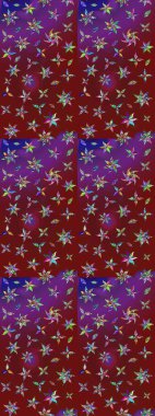 Raster illüstrasyonu. Kırmızı ve mor renkte çiçekler. Çiçek desenli çizim. Raster illüstrasyonu. Asya tekstil tarzında.