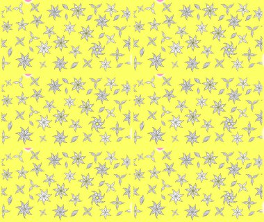 Raster illüstrasyonundaki çiçek desenli çizim. Güzel kumaş deseni. Raster illüstrasyonu. Sarı renklerde.