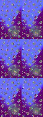 Raster illüstrasyonu. Yumuşak, yaz çiçekleri mor ve mor renkte. Raster deseni. Küçük çiçekte sevimli çiçek deseni var..