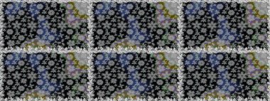 Sevimli çiçek raster deseni. Düz Çiçek Elementleri Tasarımı. Gri ve siyah renkli çiçekler. Kusursuz Renksiz Bahar Teması Kusursuz Arkaplan.