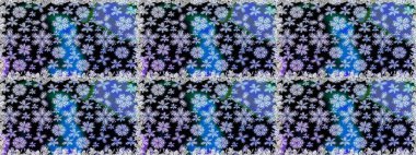 Elle boyanmış suluboya, dikişsiz çiçekler ve bitkiler. Siyah ve mavi renkte çiçekler.