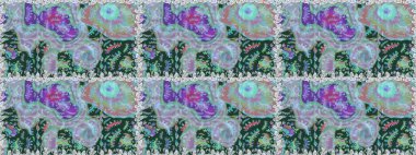 Suluboya çizimi. Çiçeklerle kusursuz desen. Mavi ve nötr renklerde çiçekler. El çizimi.