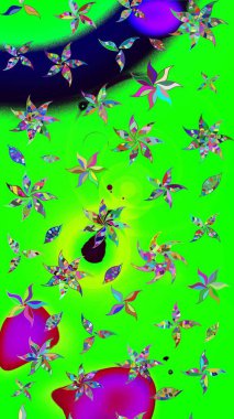 Düz Çiçek Elementleri Tasarımı. Renkli Bahar Teması eskiz kalıbı. Güzel çiçek deseni. Yeşil ve mavi renkte çiçekler.