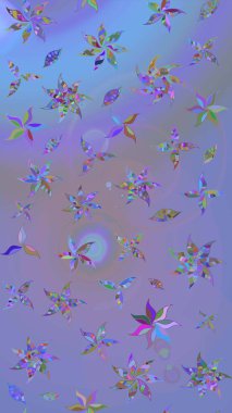 Renkli Bahar Teması eskiz kalıbı. Asya tekstil tarzında. Çiçek desenli çizim. Mor ve mavi renkte çiçekler. Düz Çiçek Elementleri Tasarımı. Raster illüstrasyonu.