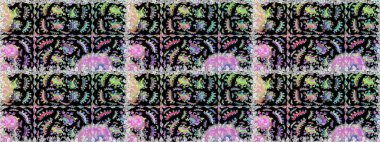 Kusursuz Renksiz Bahar Temalı Kusursuz Arkaplan. Sevimli çiçek raster deseni. Düz Çiçek Elementleri Tasarımı. Siyah ve nötr renkte çiçekler.