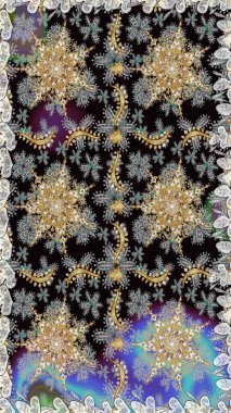 Gri renkli ve altın elementli altın desenli. Süslü raster dekorasyonu. Barok tarzında duvar kağıdı tasarımı için kusursuz damaske deseni arkaplanı.