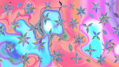 Bahar mevsimi. Tatil havası. Raster güzel bir çiçek deseni çizmiş. Pembe ve mavi renkte çiçekler. Nazik romantik baskı.