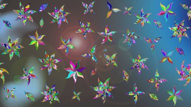 Raster illüstrasyonu. Şirin çiçek elementleri. Robot resim. Mavi ve gri renkte çiçekler.