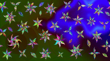 Motley illüstrasyonu. Küçük çiçekte güzel bir desen. Küçük renkli çiçekler. Yeşil ve mavi çiçekli bahar çiçekleri. Moda baskıları için zarif bir şablon.