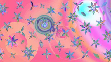 Sevimli çiçek raster deseni. Düz Çiçek Elementleri Tasarımı. Renkli Yaz Temalı eskiz kalıbı. Pembe ve nötr renkte çiçekler.