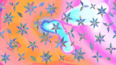 Pembe ve nötr renklerde çiçekler. Raster illüstrasyonu. Çiçek deseni. Pembe ve nötr renkler üzerine çiçek çizimi. Şatafatlı bahar bahçesi dokusu.