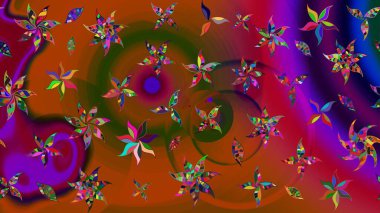 Raster Çiçek İllüstrasyonu 'nun şirin tekstili. Kahverengi ve kırmızı renkte etnik çiçeklerle süslenmiş zarif bir eskiz..