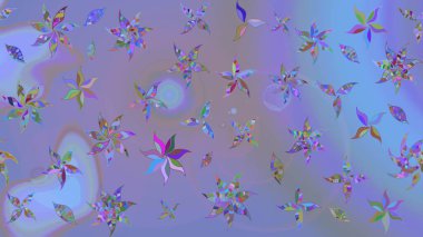 Çizim çiçek deseni duvar kâğıdı olarak kullanılabilir. Mor ve mavi renkte çiçekler. Raster illüstrasyonu.