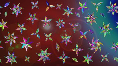 Raster deseni. Bahar çiçekleri dallı desen, kahverengi ve mavi renkler çiçekli siluet.