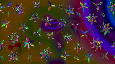 Çiçekler suluboya tarzında kahverengi ve yeşil renklerde. Raster illüstrasyonunda çiçek deseni çizimi.