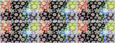 Raster illüstrasyonunda kusursuz çiçek deseni. Tarafsız ve siyah renkte çiçekler.