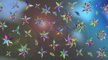 Raster illüstrasyonu. Mavi ve gri renkte şirin çiçekler. Moda baskısı, albüm, ambalaj kağıdı ve duvar kağıdı için zarif dekoratif süslemeler. Küçük çiçekli basit bir çiçek çizimi..