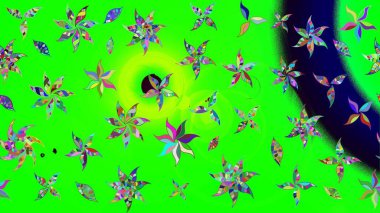 Sevimli çiçek raster deseni. Düz Çiçek Elementleri Tasarımı. Renkli Bahar Teması eskiz kalıbı. Yeşil ve mavi renkte çiçekler.