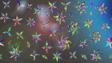 Düz Çiçek Elementleri Tasarımı. Gri ve mavi renkte çiçekler. Renkli Bahar Teması eskiz kalıbı. Raster illüstrasyonunda çiçek deseni çizimi.