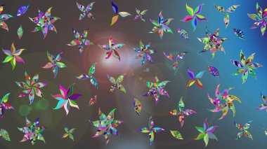 Raster illüstrasyonu. Çiçekli karalama şeklinde Raster çiçek deseni. Gri ve mavi renkte yaz çiçekleri.