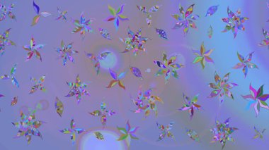 Mor ve mavi renkte çiçekler. Gömlek, arka plan modelini çiz. Tropik çiçekler.