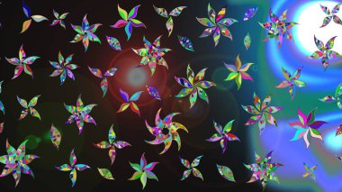 Düz Çiçek Elementleri Tasarımı. Renkli Yaz Temalı eskiz kalıbı. Gri ve mavi renkte çiçekler. Raster illüstrasyonunda çiçek deseni çizimi.