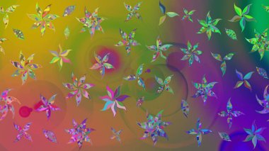 Yeşil ve kahverengi renkli çiçekler. Raster illüstrasyonunda çiçek deseni çizimi.